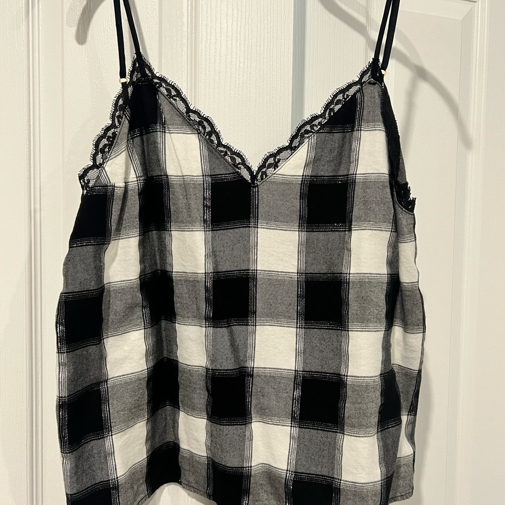 Victoria’s Secret Black & White Plaid Lace-Trim Cami